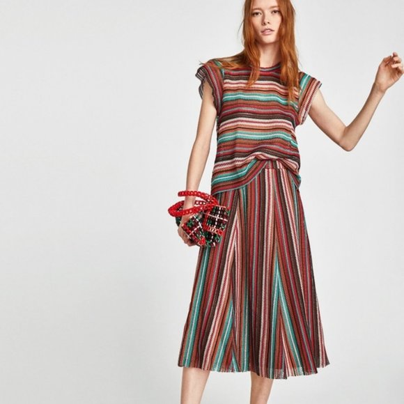 Zara Knit Multicolored Striped Midi Skirt - Picture 4 of 7